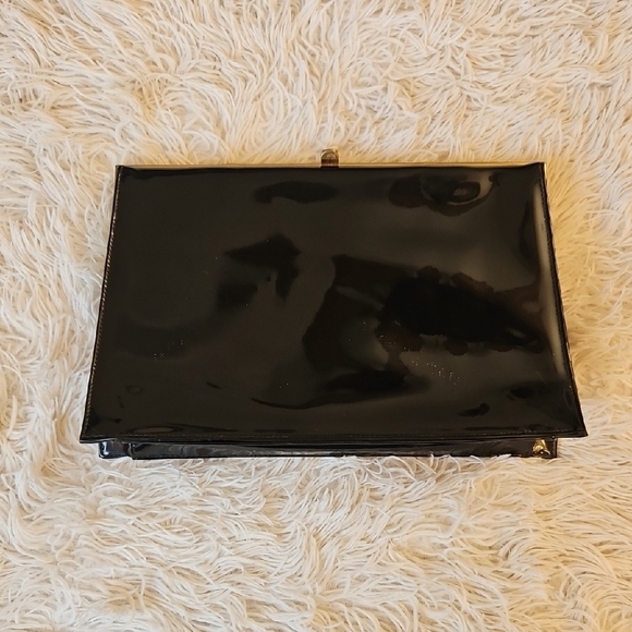 Elegant Vintage Black Patent Leather Clutch Bag Purse - Picture 1 of 12
